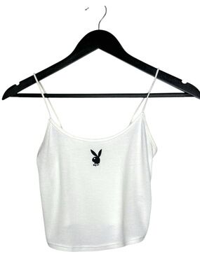 Playboy by PacSun White Ribbed Crop Tank Bunny Logo Y2K Size XS Baddie Lolita
